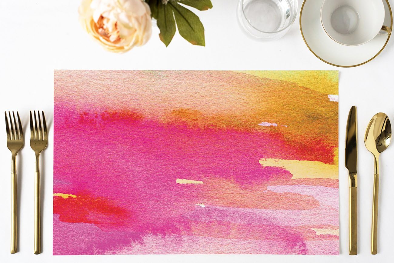DB Party Studio Paper Placemats 25 Pack Disposable Quick Cleanup Place Mats Anniversary Bridal Shower Wine Tasting Parties Beautiful Pink Orange Luncheon Dinner Thick Paper Table Setting 17" x 11"