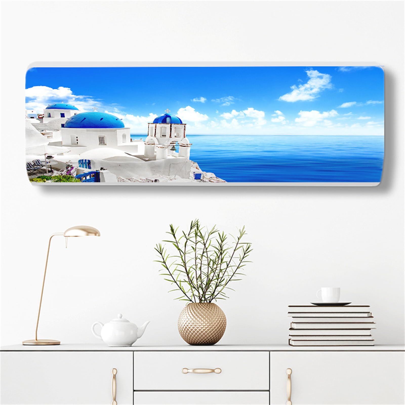 Funda para Aire Acondicionado Interior, Funda para Aire Acondicionado Pared Elástico Antipolvo para Pared Montaje Unidades Split Interior AC Cubiertas (Isla Azul,1P(77-82cm))