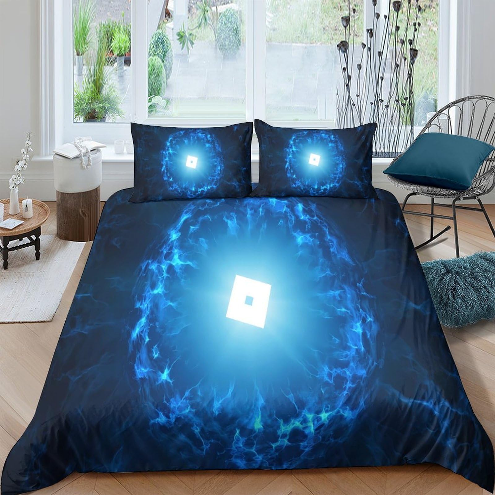 Ctjqhvkz Style-7 3D Printed Blue Energy Fitted Sheet Microfiber Soft Modern Futuristic Glow Mattress Cover For Bedroom Dorm Decor Single（135X200cm）