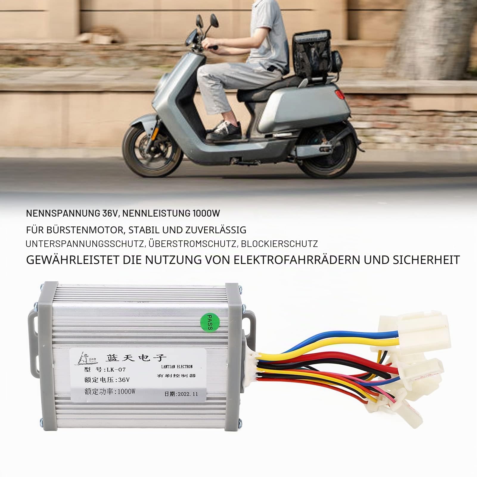 Bürstenmotor-Controller-Kit, 36 V 1000 W Motor-Controller-Kit mit Schlüsselschalter-Gaspedal, einfach zu installierender für Elektrofahrräder, Mini-Bikes