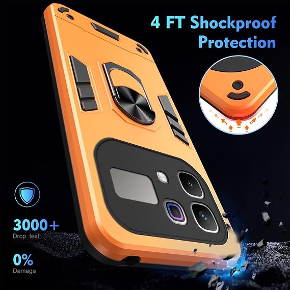 Compatible with Infinix Note 60 Pro Phone Case with Kickstand & Shockproof Military Grade Drop Proof Protection Rugged Protective Cover PC Matte Textured Sturdy Bumper Cases(Orange)