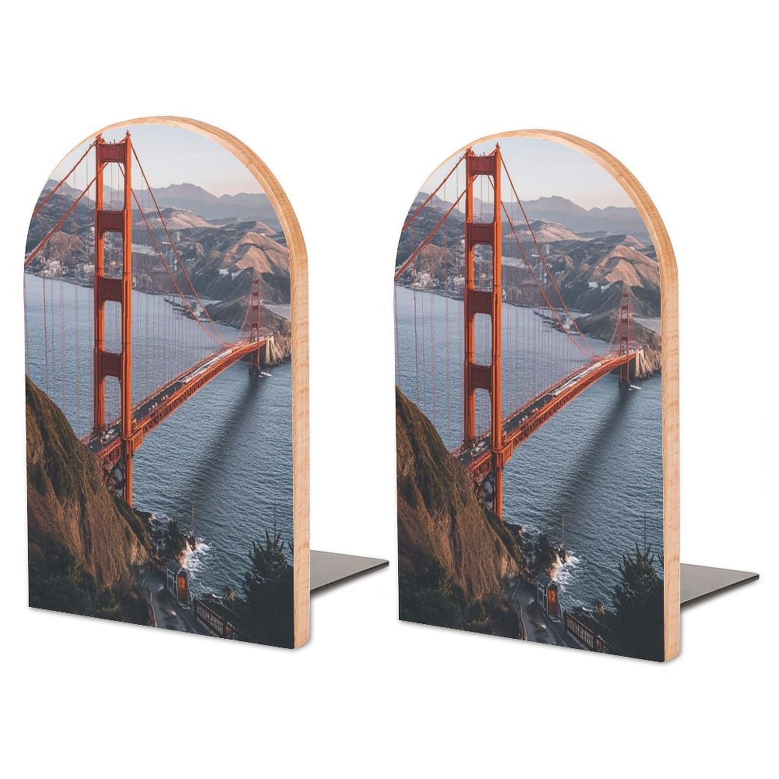 Sujetalibros de Golden Gate en madera y metal antideslizante para estanterías grandes