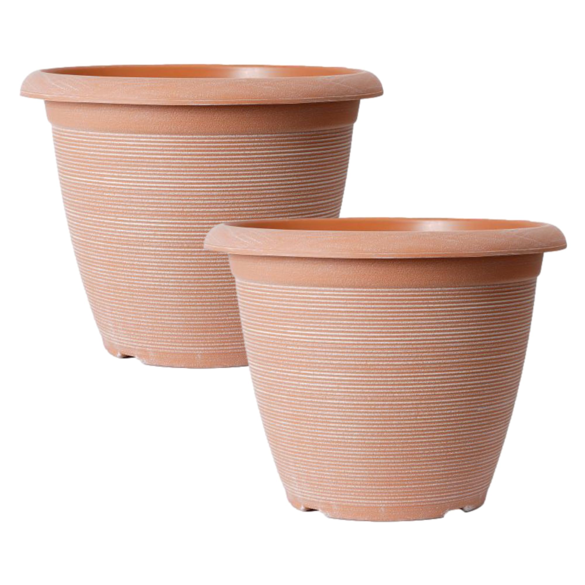 Fyne-Finds Round Plastic Plant Pot 35cm,14inch Orange 12.5L Powdered Clay Pot Indoor Home Garden Outdoor Planter Cover Weatherproof Drainageholes Frostproof (2)