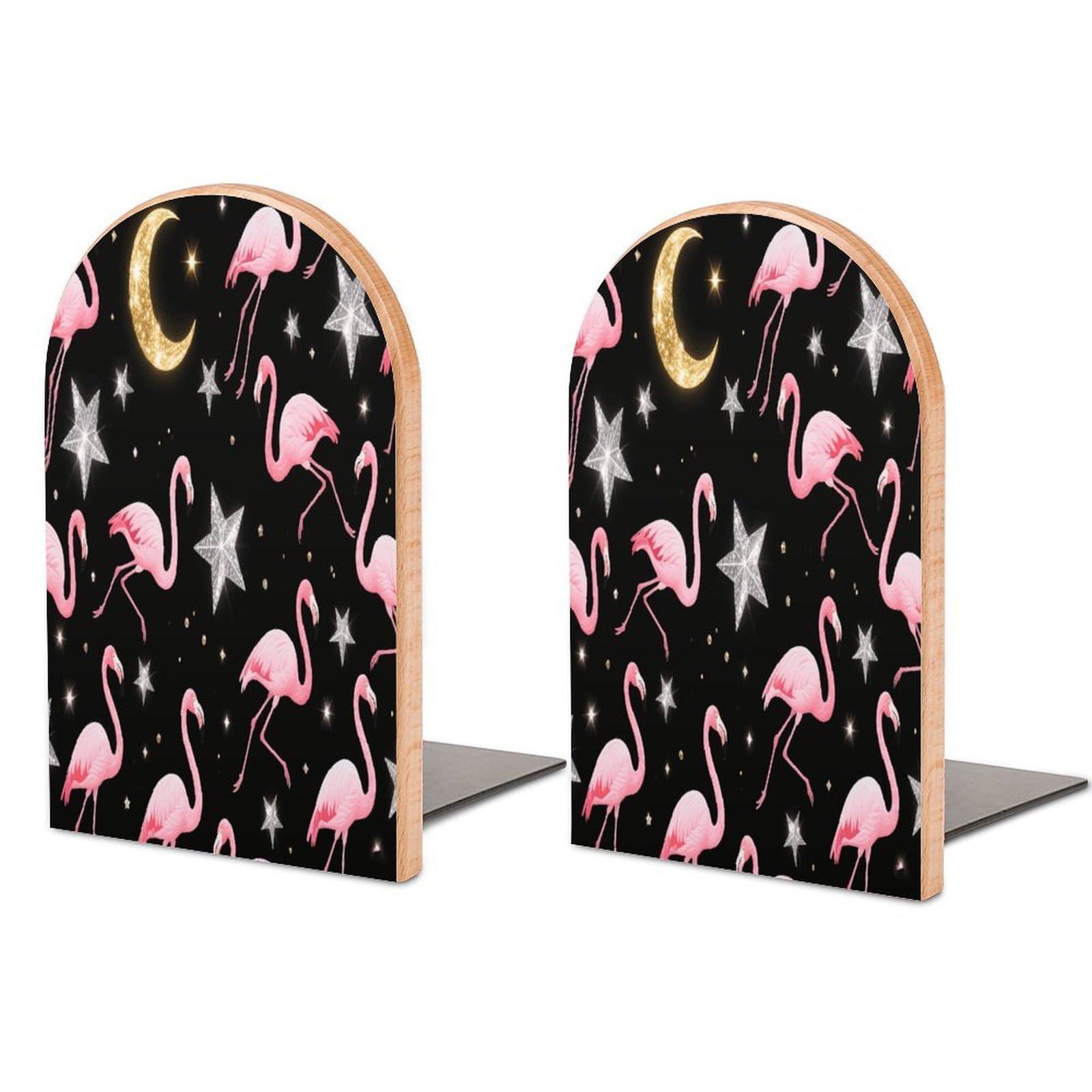 Flamingos Bookend Modern Non-Skid Bookends Heavy Duty Wooden Book Stopper Support for Heavy Books Book Organizer for Home Office Supplies