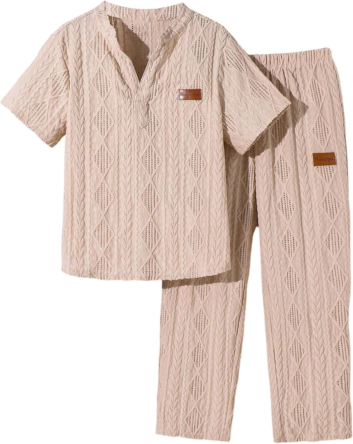 RoseSeek Boy's 2 Piece Outfits Letter Collarless Golf Shirts and Tapered Pants Set Matching Clothing