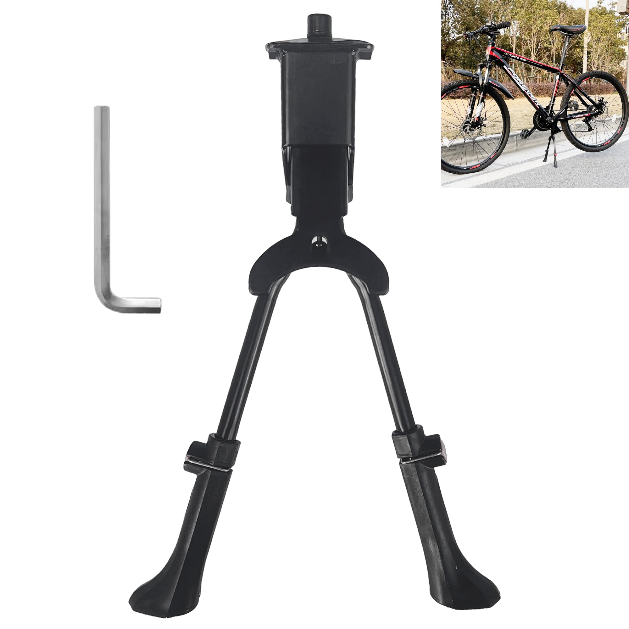 Cavalletto Bici a Doppia Gamba - 1 Pezzo, Nero, Cavallettoer per Bicicletta Regolabile, Supporto a due Gambe, Adatto a Diversi Tipi di Biciclette, tra cui Mountain Bike e Altre
