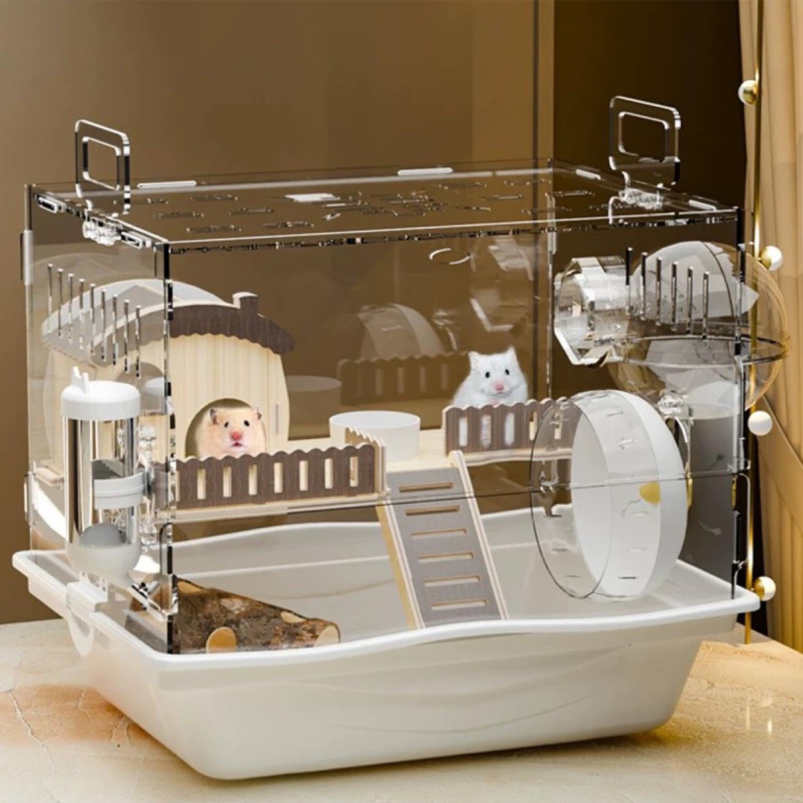 Casa para Hámster Jaula Hábitat Acrílico Transparente De 2 Niveles | Jaula para Erizo con Todos los Accesorios Hámsters, Ratones y Erizos para Actividad