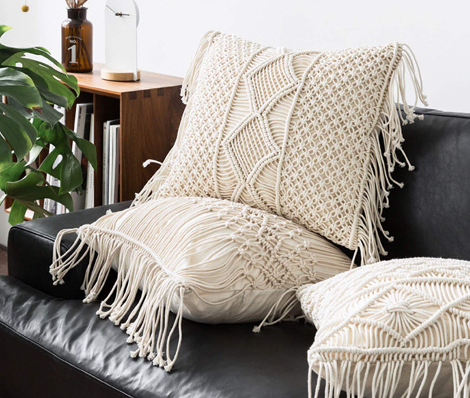 SWECOMZE Boho, federa decorativa per cuscino con nappa in cotone e lino, per divano, camera da letto, soggiorno, auto, ufficio (Style-19)