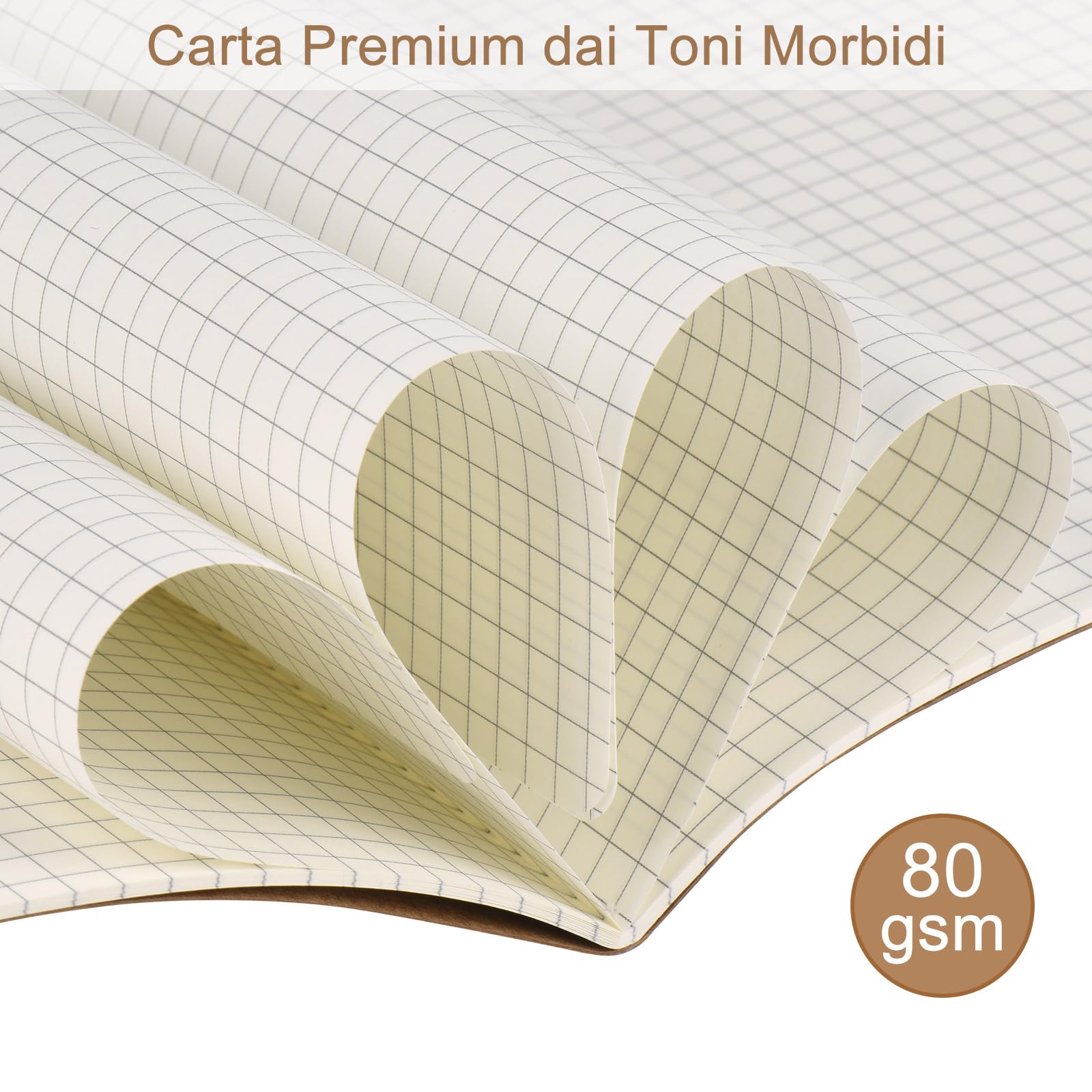 ZCZN Quaderno A5 Quadretto, 12 Pezzi Copertina Kraft, 30 Fogli/60 Pagine, Taccuini per Ufficio e Scuola