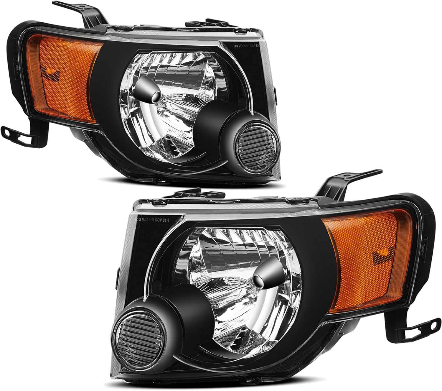 Headlights Headlamp Assembly for 2008 2009 2010 2011 2012 Ford Escape Driver & Passenger Side, Black Housing Amber Side