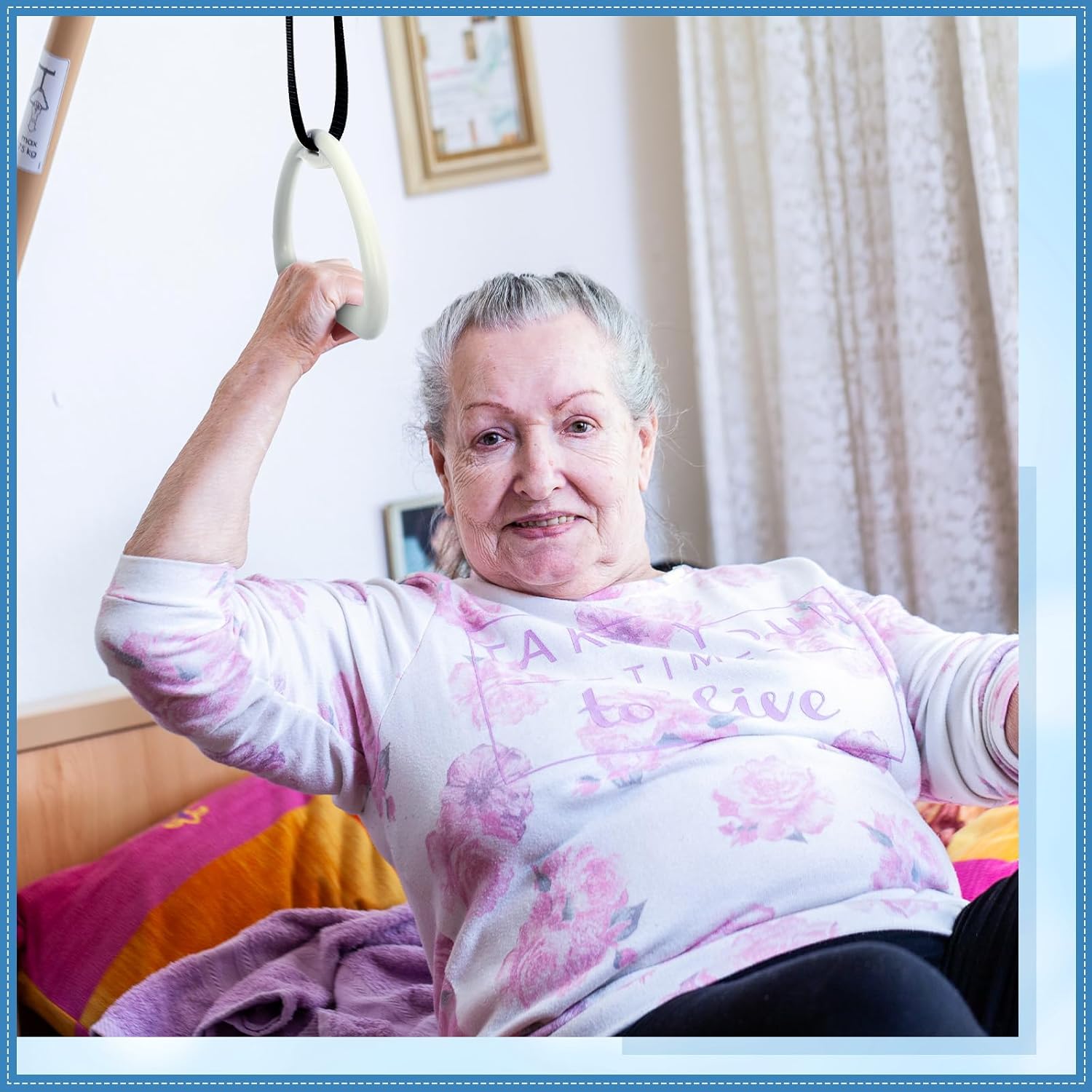 Tandefio 2 Sets Elderly Pull up Bed Trapeze Ceiling Mounted Bar Trapeze Stand Ladder Bed Helper 2 Stainless Steel Fixing Plate 8 Stainless Steel Expansion Bolt 4 Snap Hooks for Bed Mobility Transfer