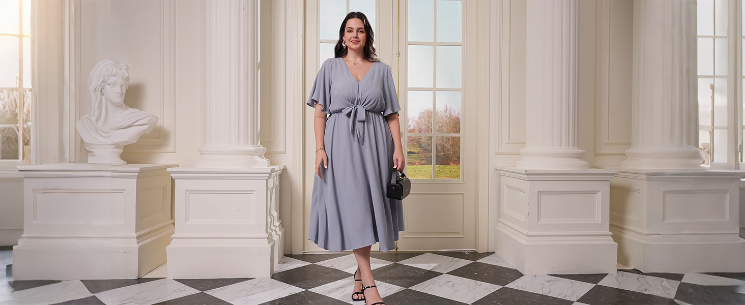 SCOMCHIC Women Plus Size Midi Dresses for Wedding Guest Black