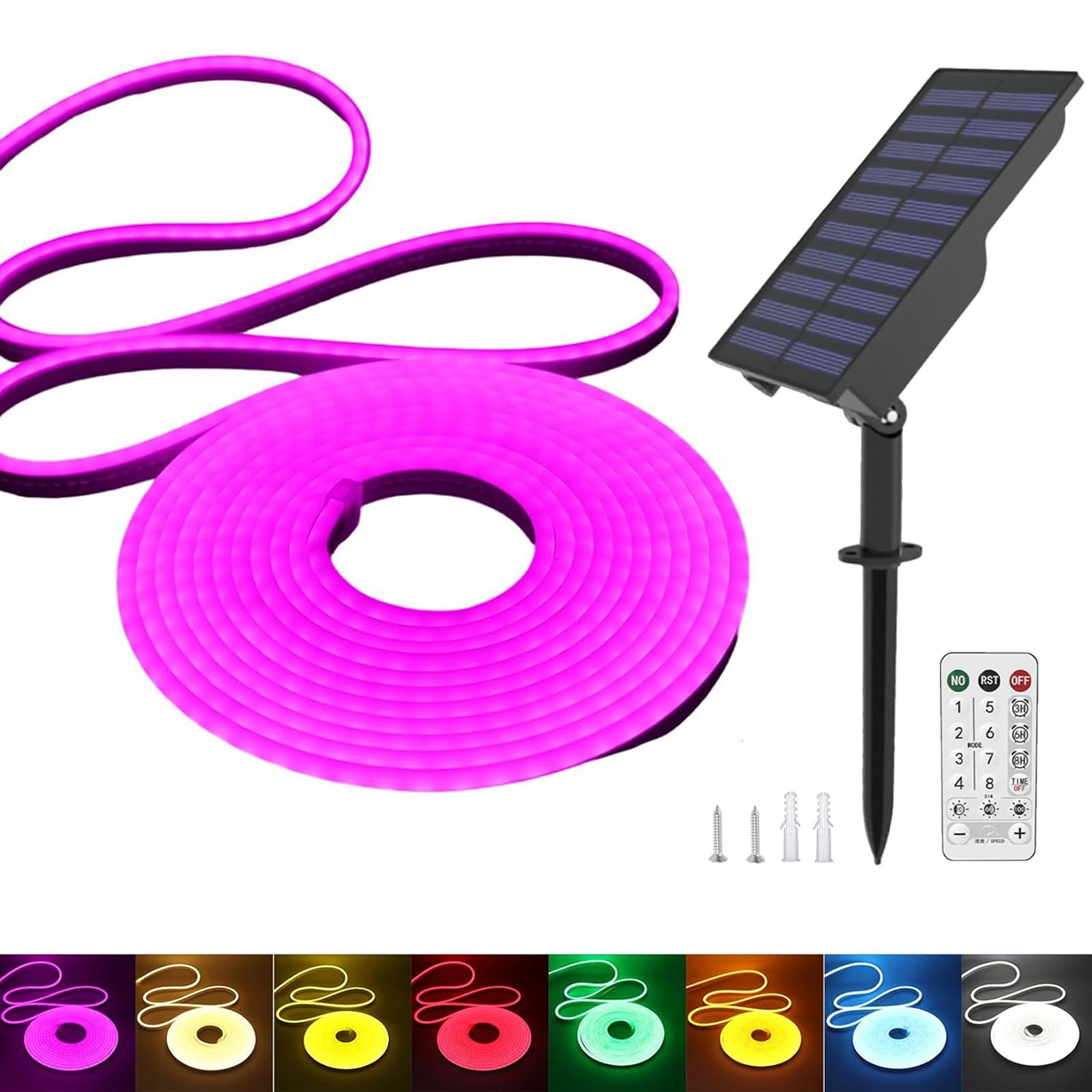 KISUFU Solar Energy Neon LED Ribbon, 24V Neon LED Strip Light IP65 Waterproof Silicone with 1.5w Solar Rechargeable Wall Mount USB Controller for Garden, Outdoor Yard Party Decoration