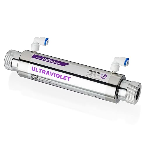 iSpring Filtro de agua de luz ultravioleta UVF11A con interruptor de control de flujo inteligente de 11 W 110 V 10 pulgadas