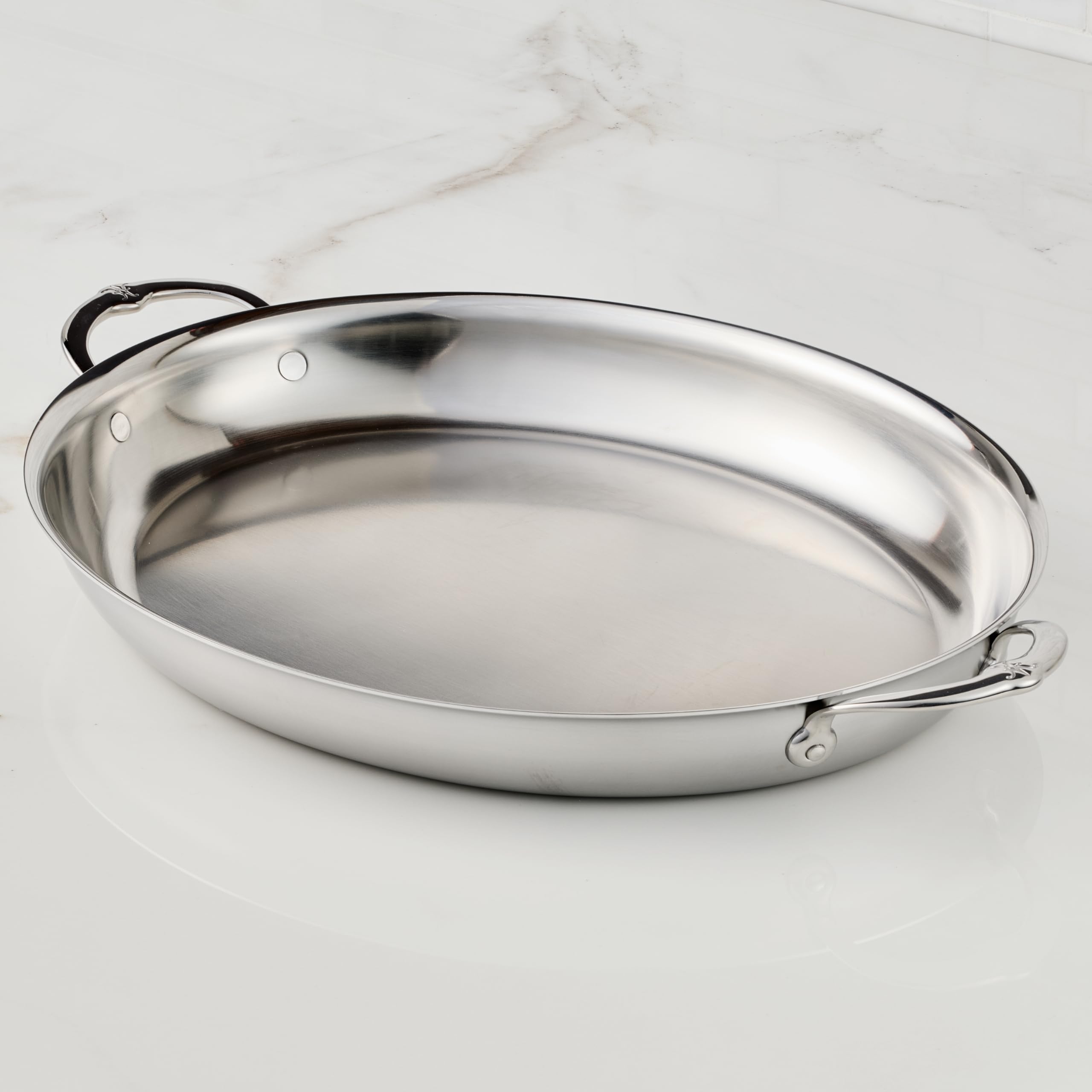 Hestan Provisions - Large Oval Roaster/au Gratin Dish, 5.5 Quart Clad Stainless Steel (17.5 x 14