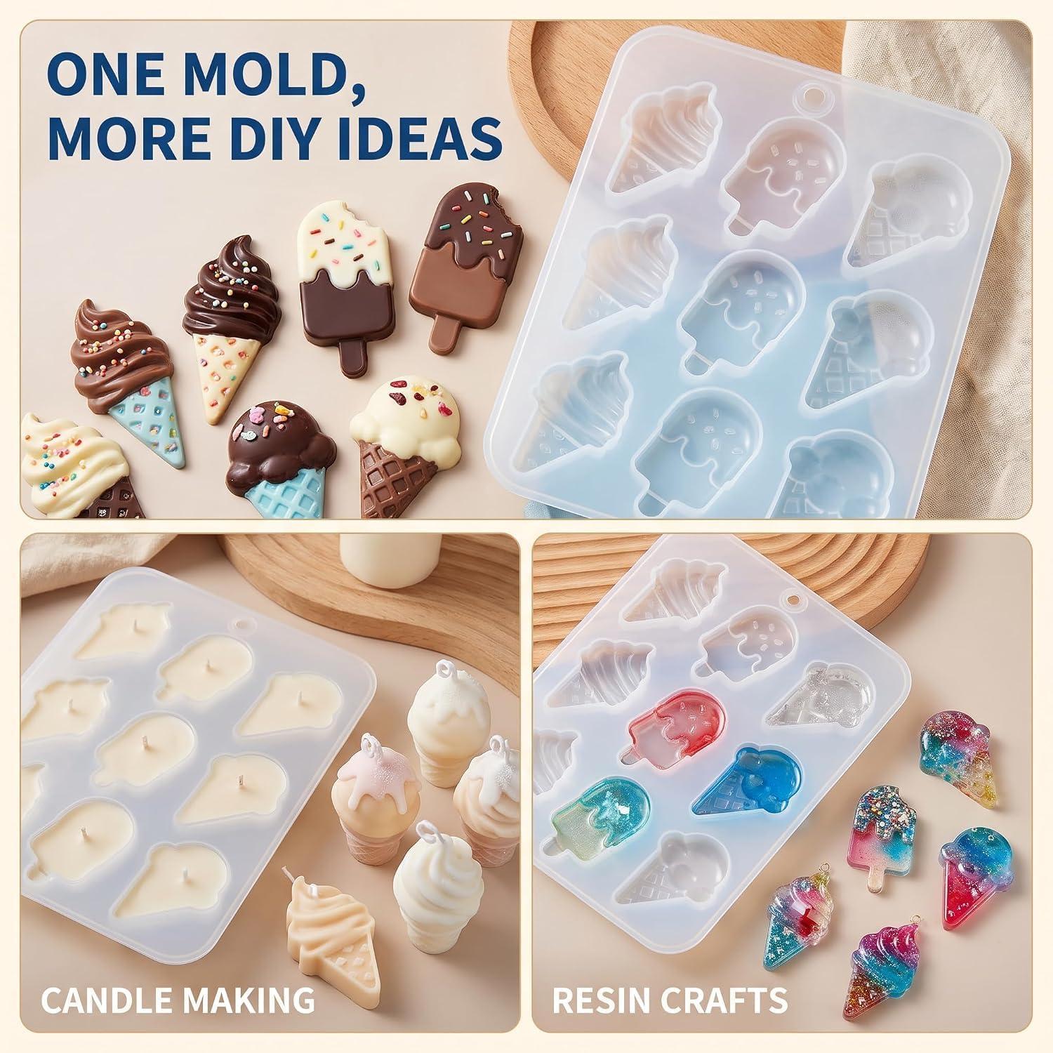 White Cake Mold, Ice Cream Popsicle Cute Food Keychain Pendant Silicone Resin Mold Jewelry Tools，Jewelry Boxes and Organizers，Ice Pop Molds Specialty Tools and Gadgets