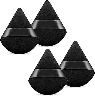GLUN® Ultrasoft Triangle Shape Velour Powder Puffs, Pack of 4 Black Colour, Apply for Daily Makeup Such as Foundation, Cre...