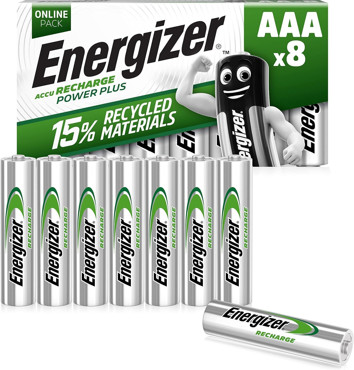 Energizer Recharge Power Plus - Piles Rechargeables AA + AAA (Lot de 16) - pré-chargées - Puissance Longue durée - 1000 Cycles - Emballage 100% Recyclable et sans Plastique