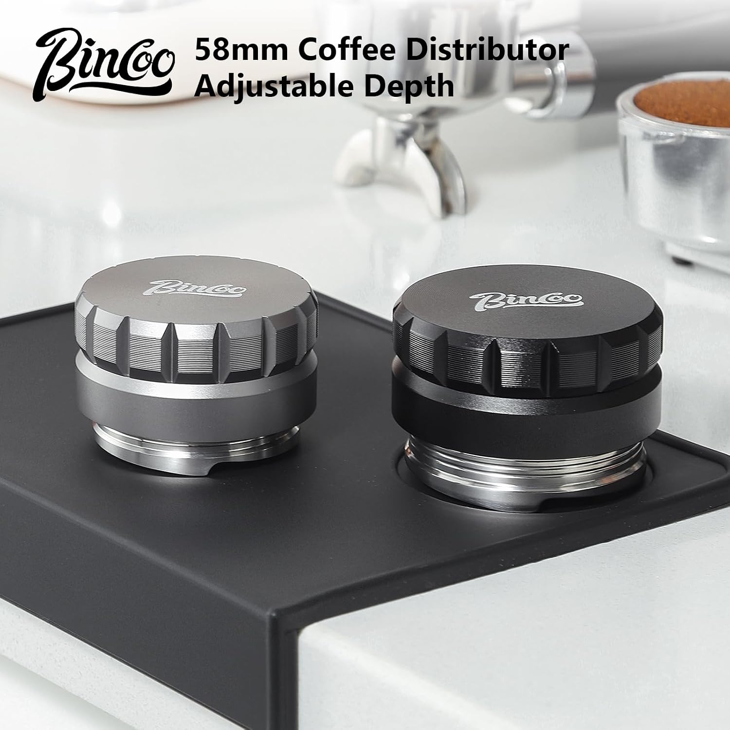 Bincoo 58mm Coffee Distributor Hand Tamper, Espresso Distribution tool, Coffee Leveler Fits with Breville 58mm Portafilter, Adjustable Depth, Professional Espresso Distributor (Gray)