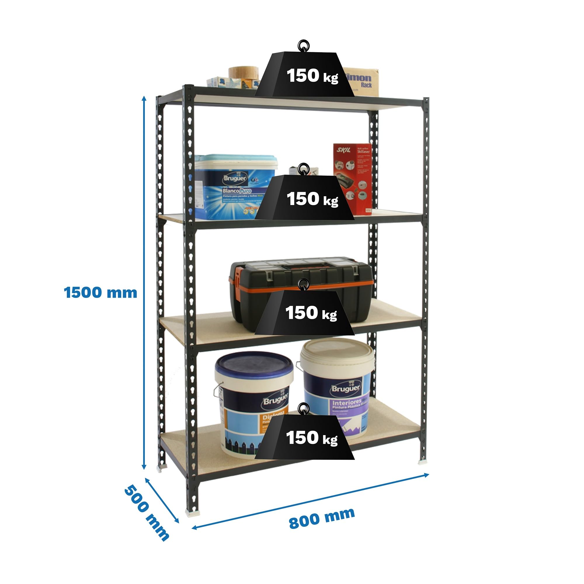 SimonRack Étagère Rangement, 900x800x300 Mm, 3 Niveaux En Boix, 150 Kg Capacite De Charge Et Point De Flexion Etagere Garage Bleubois Maderclick 88636512