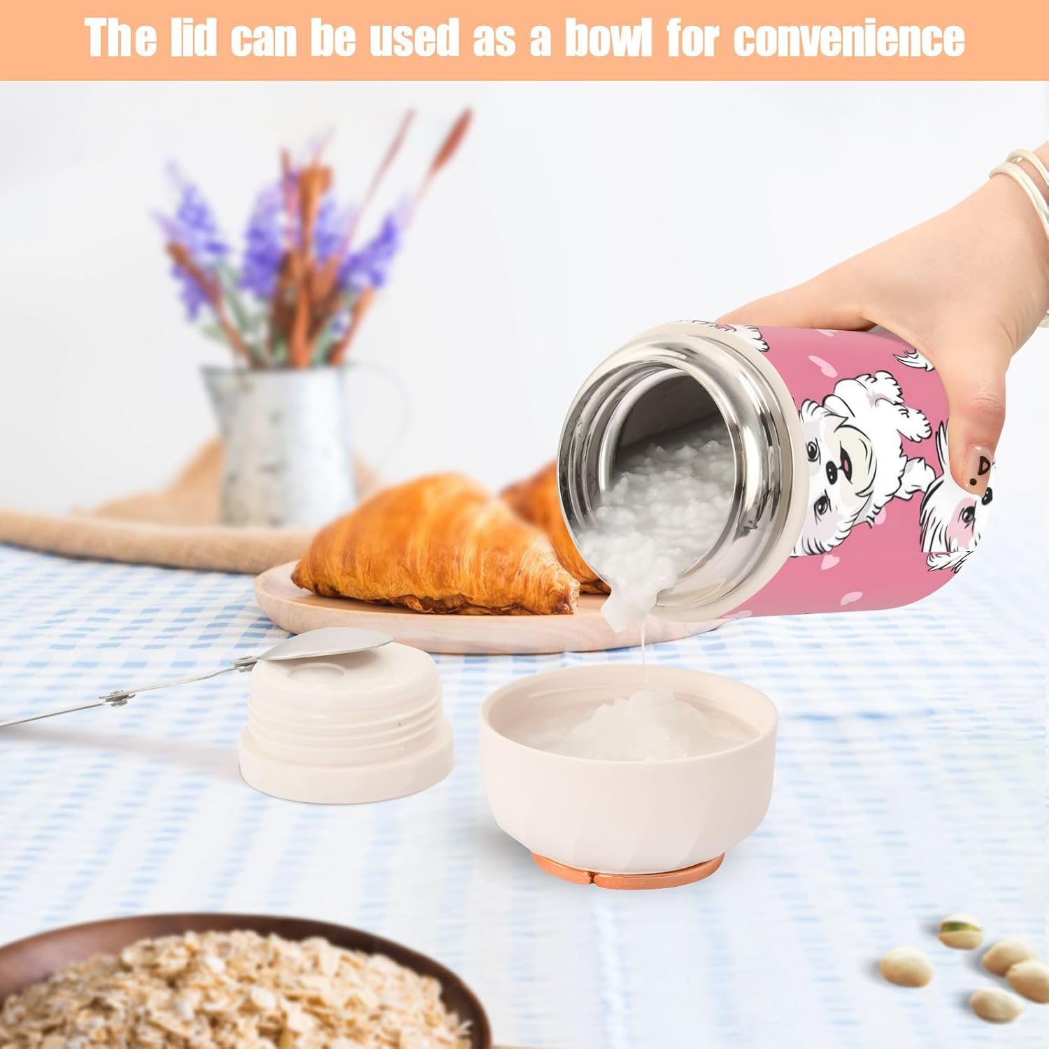 Cartoon Puppy Stainless Steel Vacuum Insulated box containers for hot food with spoon for school drinks