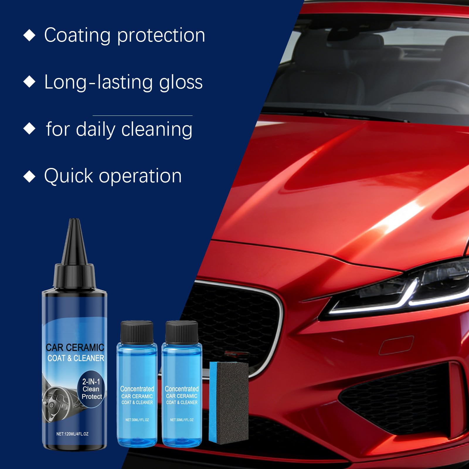 Keramische Beschichtung für Autos Kit, Quick Effect Coating Agent, Auto Wachs Spray, Auto Lackschutz Kit mit Schwamm, Reinigung, Polieren und Verbesserung des Glanzes, für LKW, Motorrad (4Pcs)