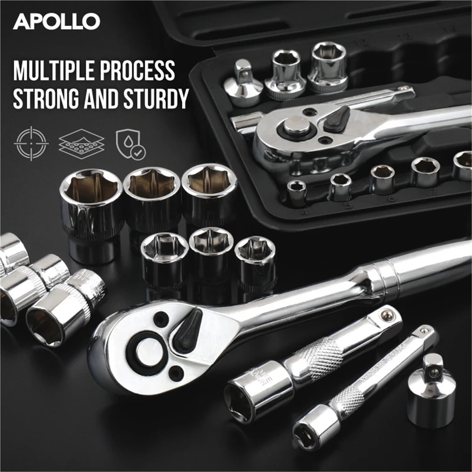 Juego de Llaves Tubo 46/22 Piezas con accionamiento 1/4" y 3/8", Kit Herramientas Profesional Acero Estuche Compacto Negro for reparación automóviles para Hogar o Garaje(46PCS)