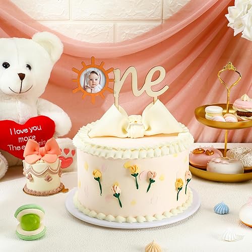 Miniatura 3 de Leyndo Sun One - Decoración para pastel con marco de fotos, decoración de madera para el primer cumpleaños, decoración de pastel de 1er cumpleaños,