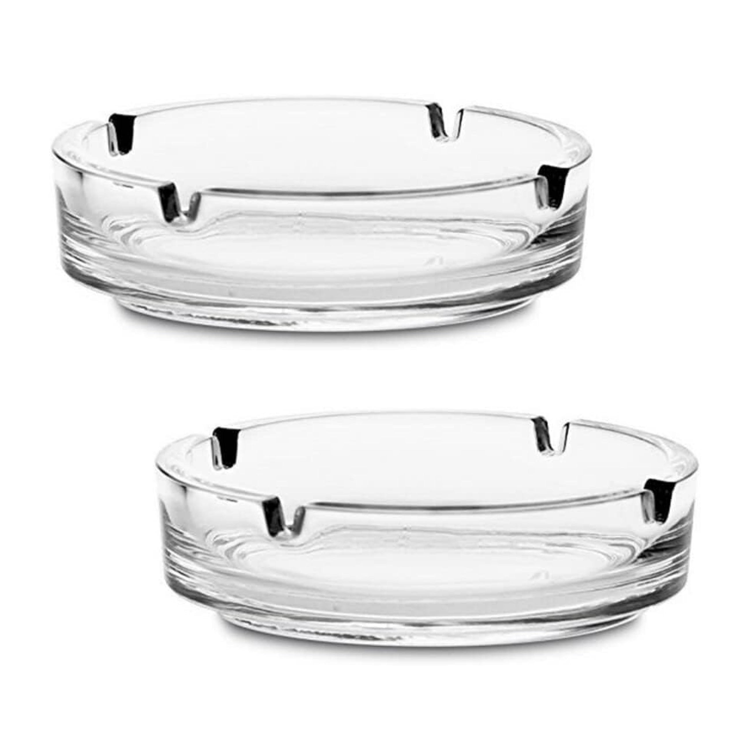 HOMESHOPA Round Glass Ashtrays, 2 Pack Solid & Practical Transparent Glass Ash Tray for Cigarettes Cigars, Clear Stackable Ashtray for Indoor Outdoor Home Office Restaurant Decorative Tabletop
