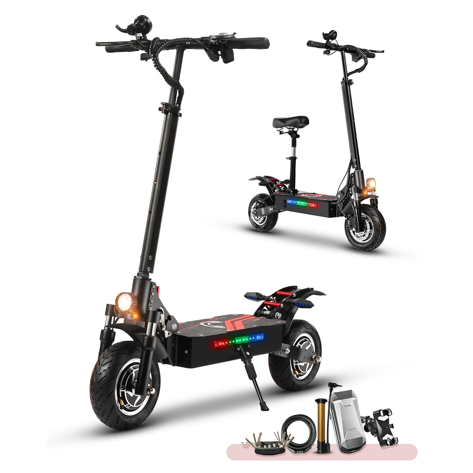Q7Pro Adult Electric Scooter, 3200W Dual Motors, up to 75KM/H, 10-inch All-Terrain Quiet Tires, Folding Commuter Electric Scooter, high Speed Off-Road