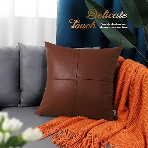 Miniatura 64 de BRAWARM Fundas de almohada de piel sintética de 20 x 20 pulgadas, paquete de 2, fundas de almohada de cuero crema, almohadas decorativas de cuero