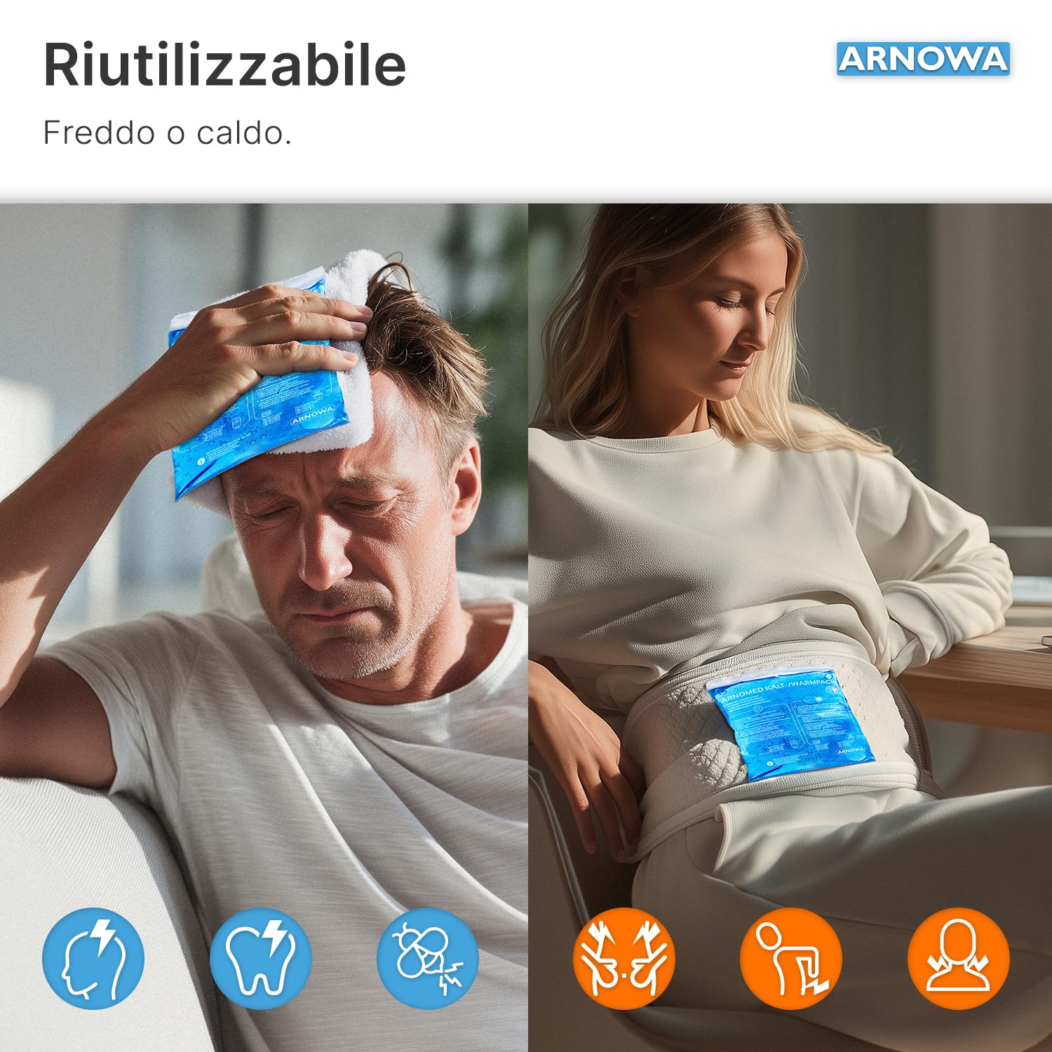 6x ARNOMED® Cuscinetti di gel di raffreddamento riutilizzabili, 2 pezzi di taglie M, L e XL, Cuscinetti caldi/freddi riutilizzabili, impacchi freddi, cuscini di raffreddamento, Pad di raffreddamento