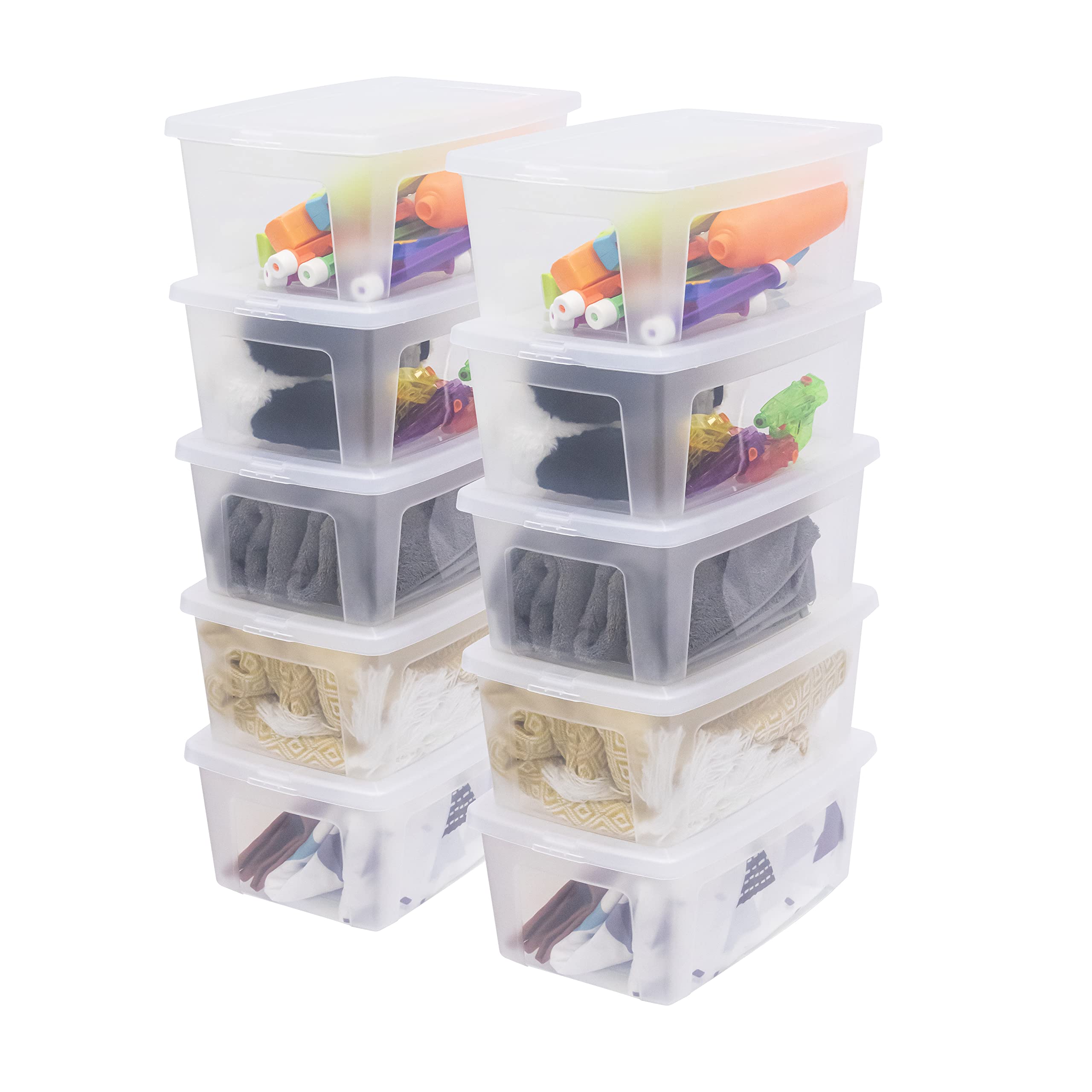 Iris Ohyama Çok yönlü saklama kutuları, 11 l, 10'lu set, şeffaf, kapak kolayca kapanabilir, istiflenebilir, plastik, dolap, raflar, sınıf, organizasyon, sanat malzemeleri, ayakkabı, MCB-11