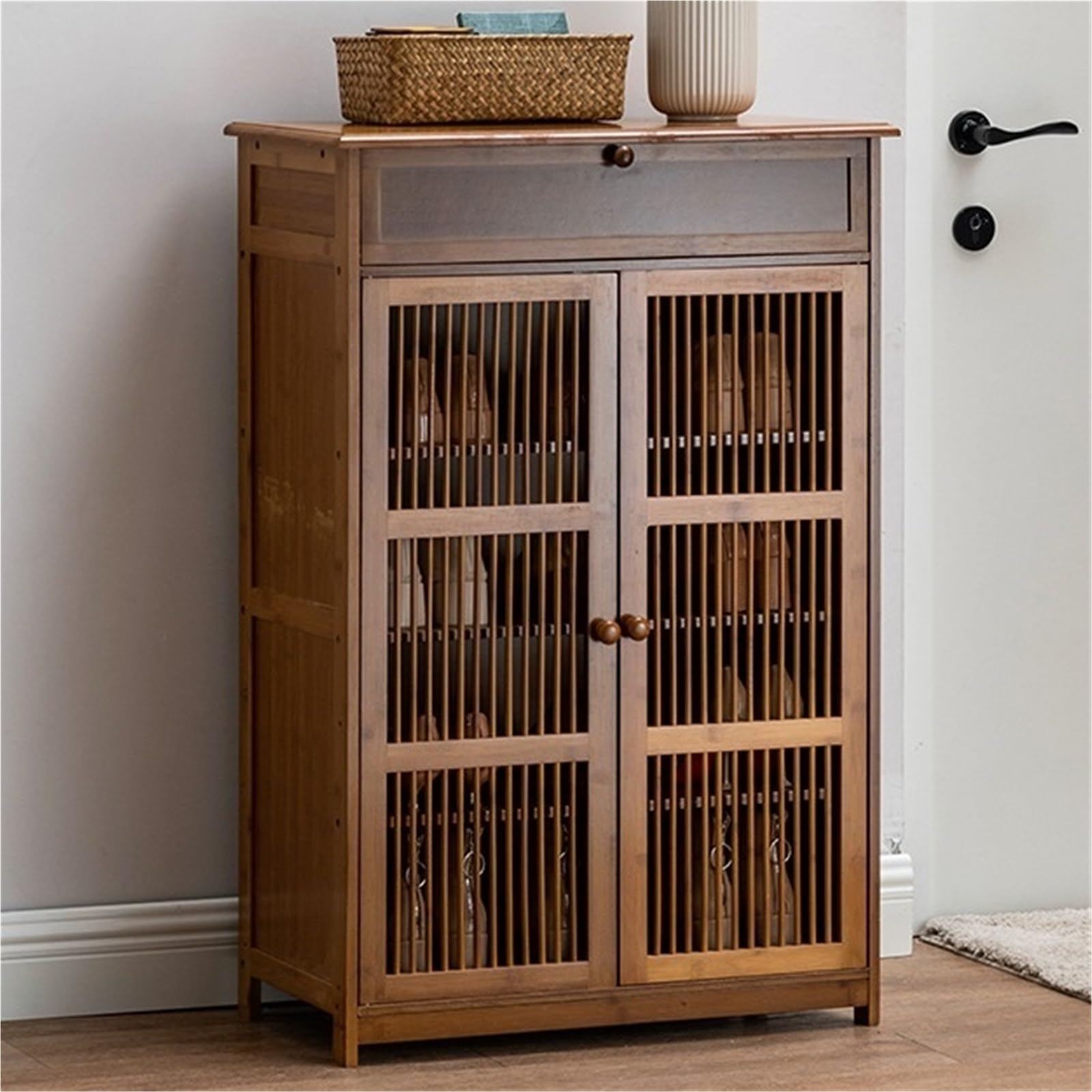 IvyLoutish Wooden Shoe Cabinet with Door Entrance Shoe Storage Cabinet Tall Shoe Organizer Free Standing Shoe Rack for Entryway Hallway Living Room,Freestanding Organizer
