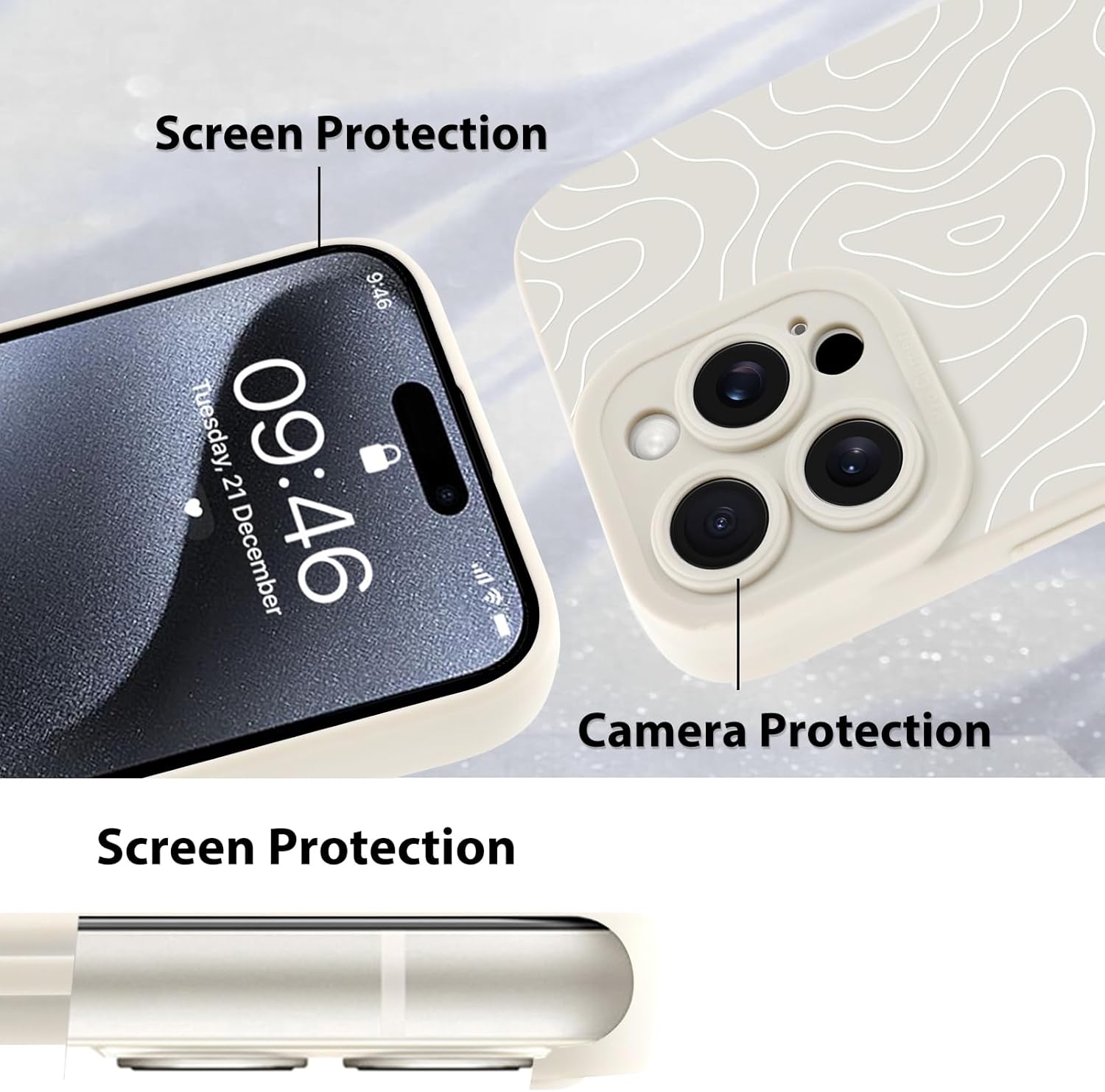 MZELQ for iPhone 15 Pro Max Case, Silicone Wave Ripple Cute Pattern, Camera Protection Soft Slim Phone Case for Phone Case -White - Image 4