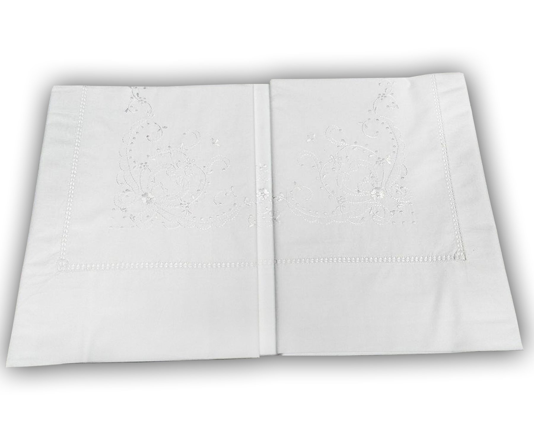 Euroricami Viterbo Completo Lenzuola Matrimoniale in Cotone Percalle qualità Extra – Ricamo Intaglio – 2 Piazze con sotto Angoli, sopra e 2 Federe – Made in Italy