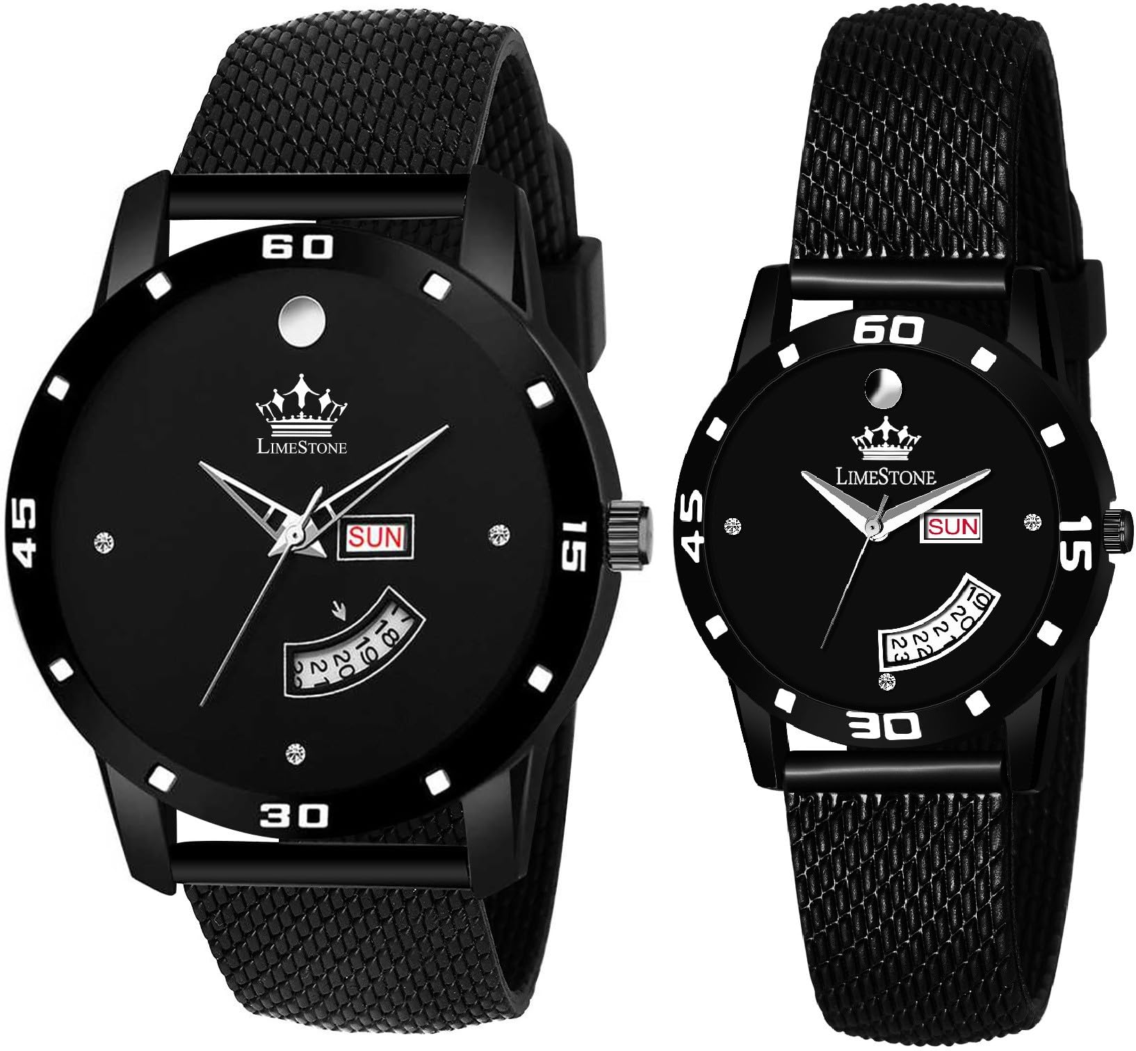 LimeStone Wrist Watches Mesh Strap Day and Date Functioning All Black Quartz Wedding Gift/Anniversary Gift/Couple Gift Analog Watch - for Couple (B0CR1LRWV9) Amazon Price History, Amazon Price Tracker