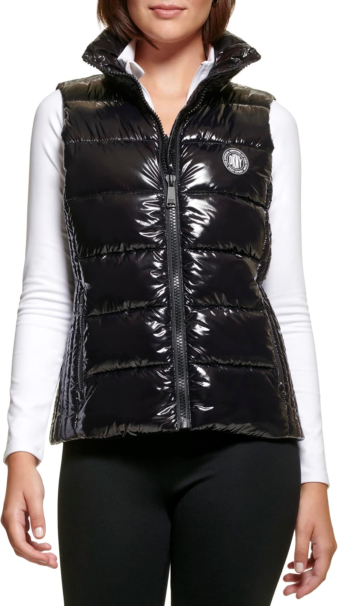 DKNY womens Logo Drawstring Puffer Vest