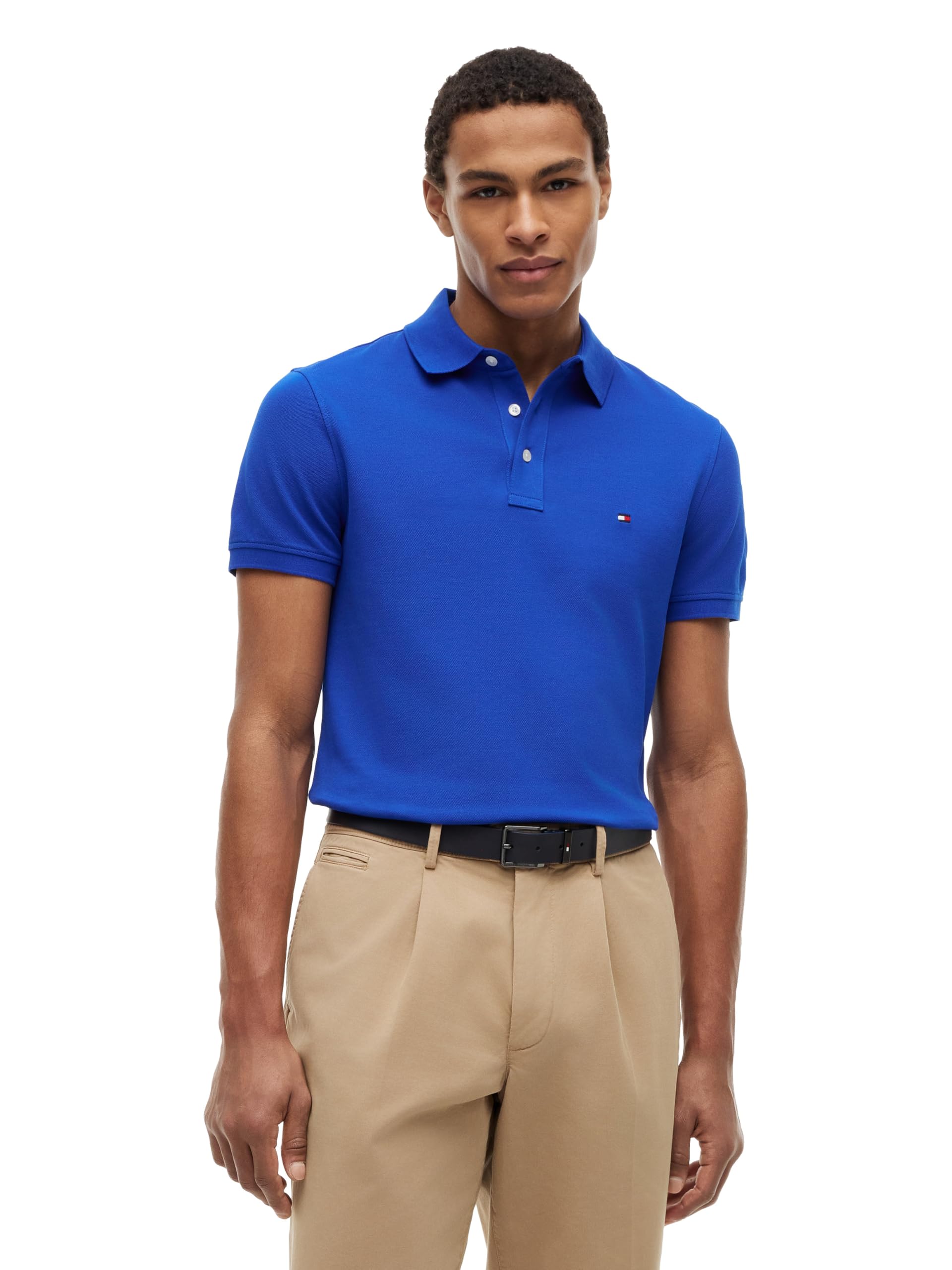 Tommy Hilfiger Men's Short Sleeve Polo Shirts in Slim Fit with Stretch and Organic Pique Cotton