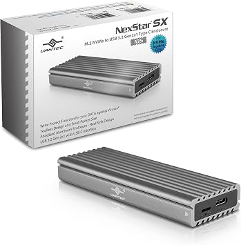 VANTEC M.2 NVME SSD to USB 3.1 GEN 2 Type C Enclosure W/USB Type-C Cable - Space GRA