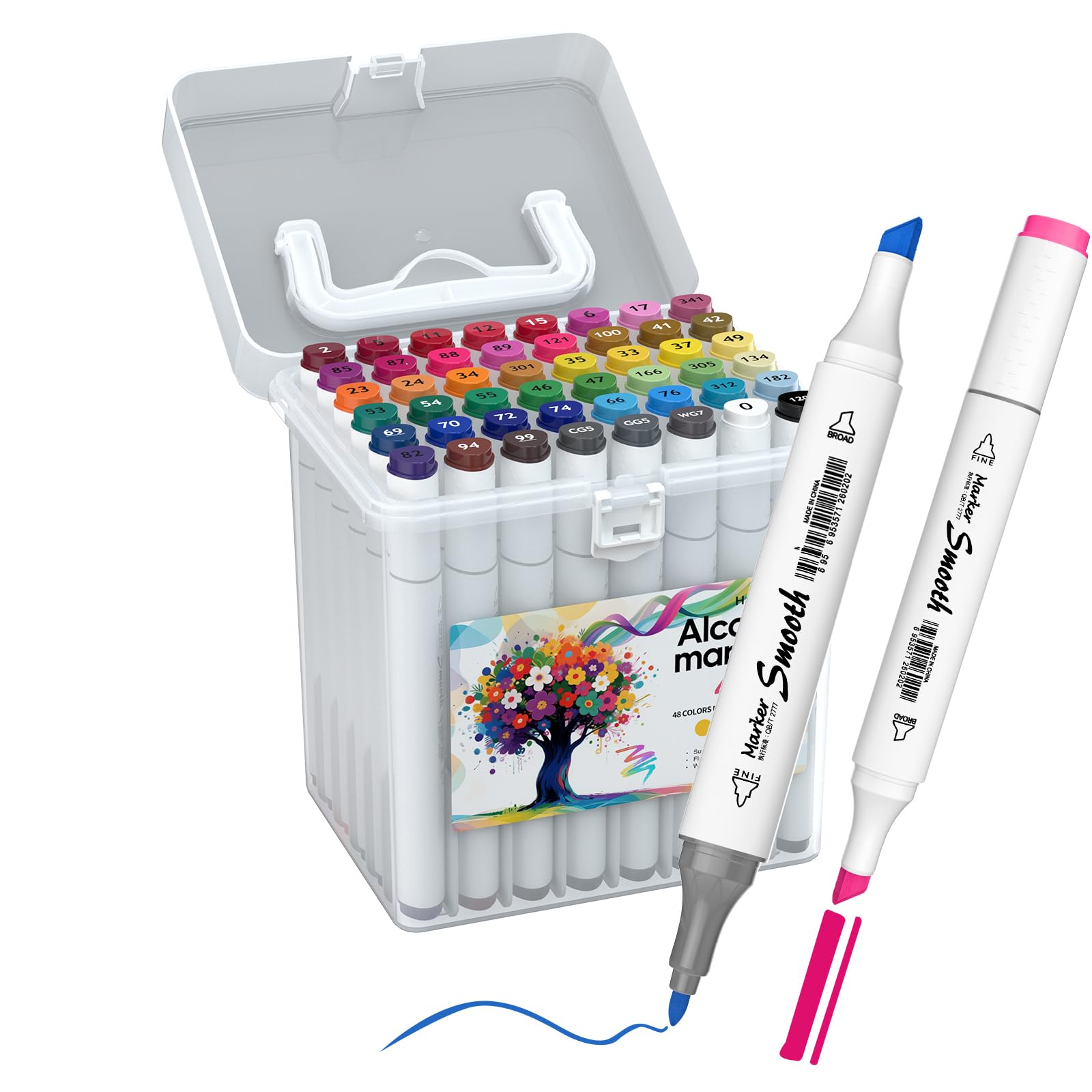 K.CINE 48 Colors Alcohol Markers, Dual Tip Art Markers with Fine Tip & Chisel Tips for Coloring, Illustrations, Drawing, Sketching Perfect for Adults
