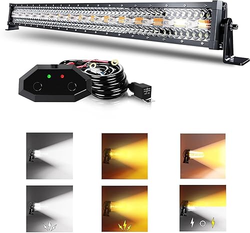 Miniatura 19 de ASLONG Barra de luz LED de 22 pulgadas 120 W con parpadeo blanco/ámbar y seis modos de luz de inundación y penetración para todoterreno, 1 pieza
