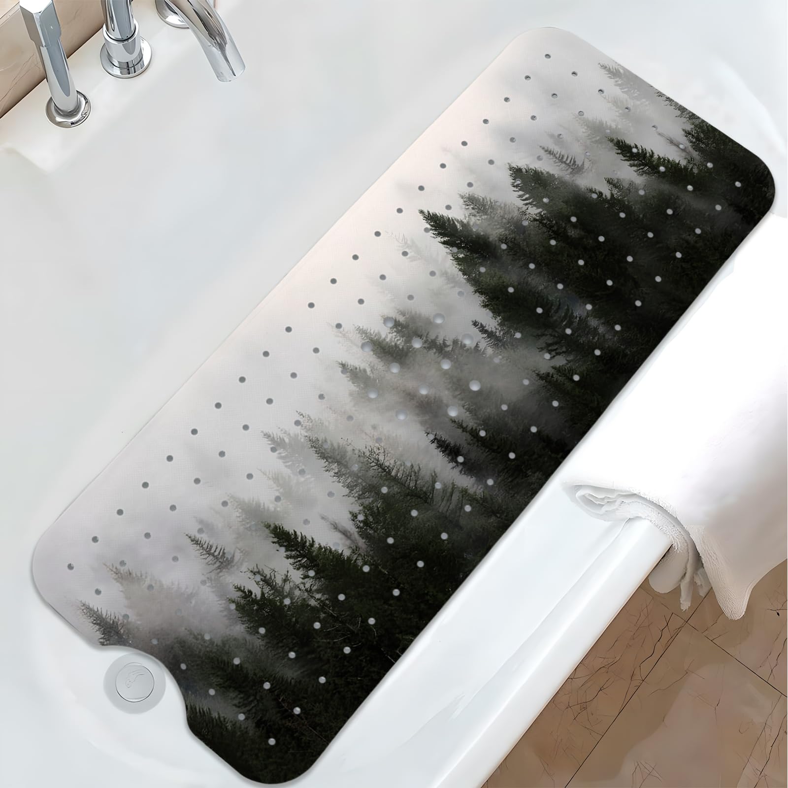 Alfombrilla de baño extra larga verde oscuro antideslizante con ventosas