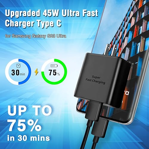 Miniatura 7 de Cargador súper rápido de 45 W, cargador de teléfono Android USB C de carga rápida tipo C con cable de 5 pies para Samsung Galaxy S24 S23 S21 S20