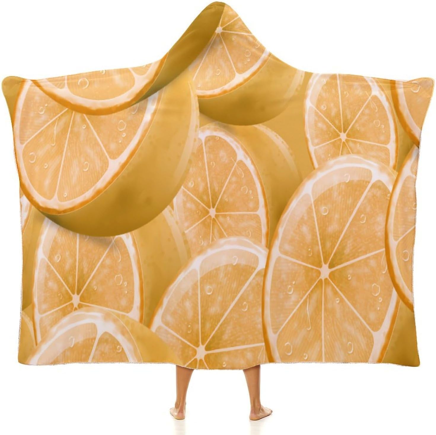 Deliciouss Yellow Lemon Fashion Wearable Blanket Hoodie Fleece Throw Cloak Robe Unisex