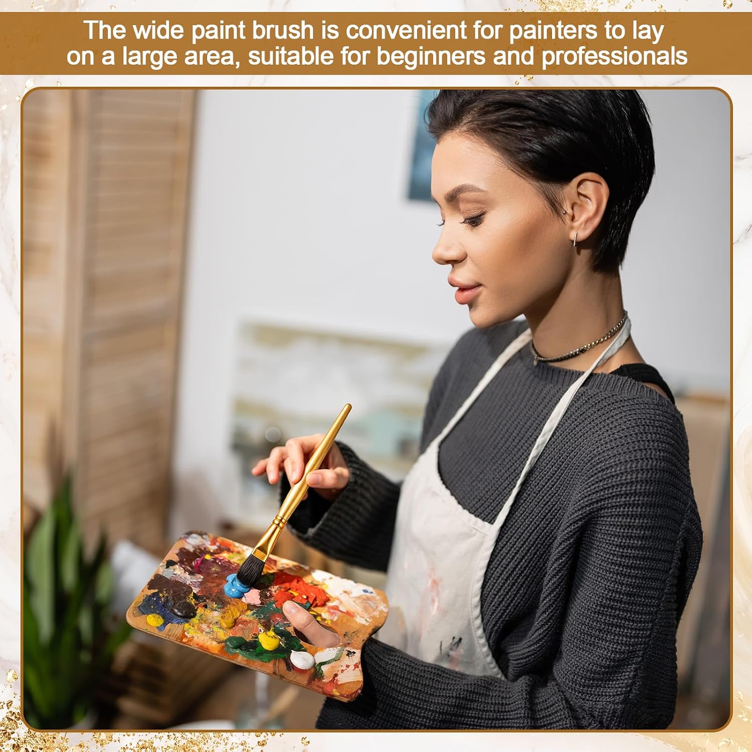 Colarr 40 Pcs 1 Inch Mop Brush for Acrylic Painting, Gold