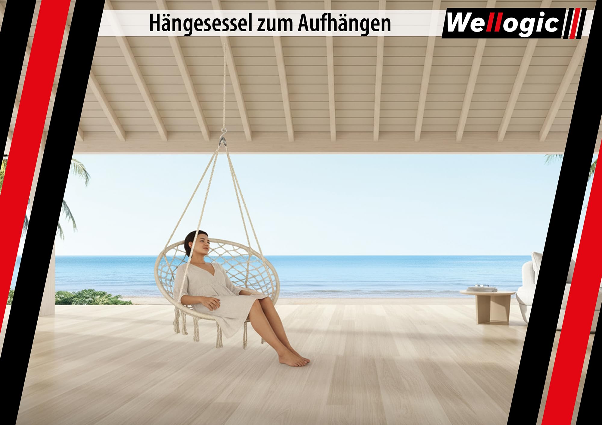 Hängesessel Wetterfest bis 150 kg – Indoor & Outdoor Hängestuhl – Hängeschaukel mit 4-Seil-System & Stahlringen – Hängekorb für Balkon, Garten & Wohnzimmer – Robust & Komfortabel