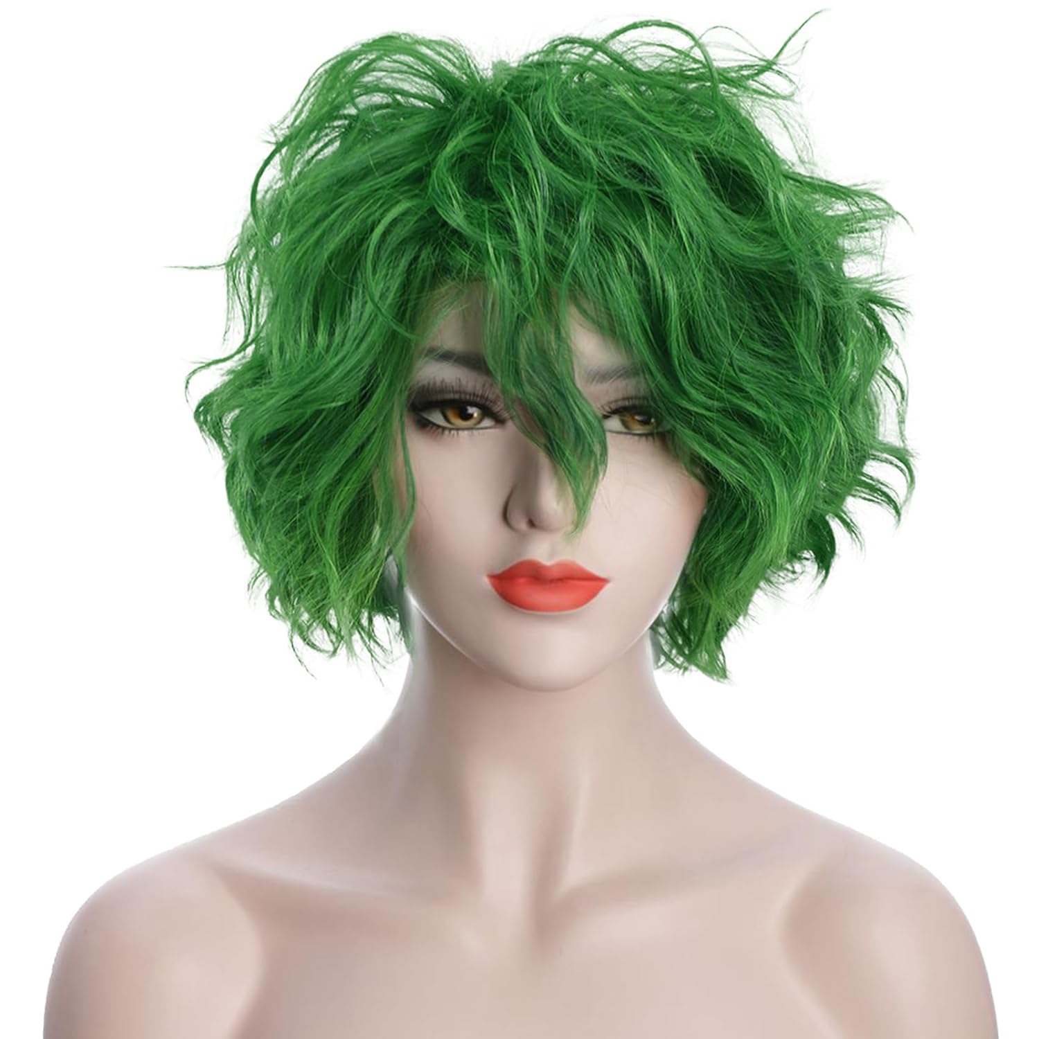 Karlery Adult Women Fluffy Short Bob Wave Green Wig Anime Cosplay Wig for Halloween Costume Party