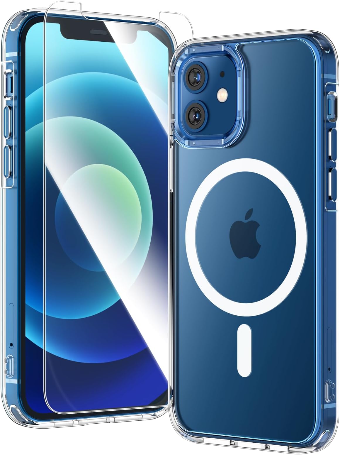 for iPhone 12 Case/iPhone 12 Pro Case, Compatible with Magsafe [Yellowing Resistant] with Screen Protector, Military-Grade Protection, Slim Magnetic Phone Case, Clear