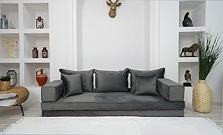 Meditation Yoga Sofas, Velvet Gray Color Floor Cushions, Loveseat, Modern Livingroom Sofa, Arabic Floor Seating, Velvet Floor Couches (4+4'' Thickness Sofa)
